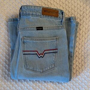Wrangler Denim Jeans with Red and Blue Stitching High Rise Fierce Flare